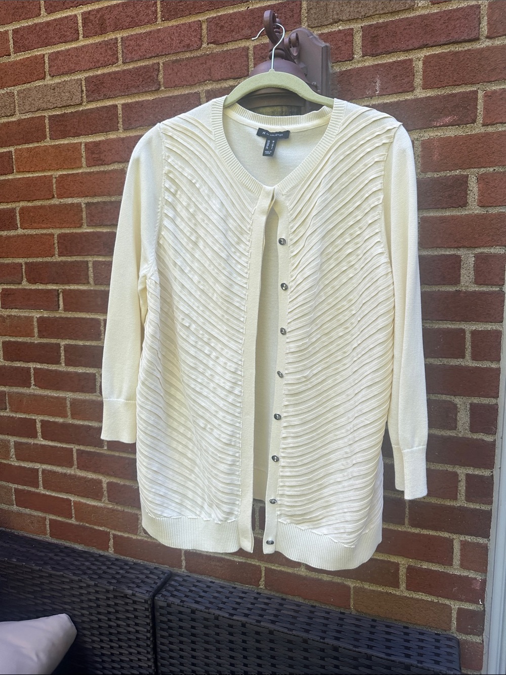 H by Halston Cream Button-Front Textured Cardigan